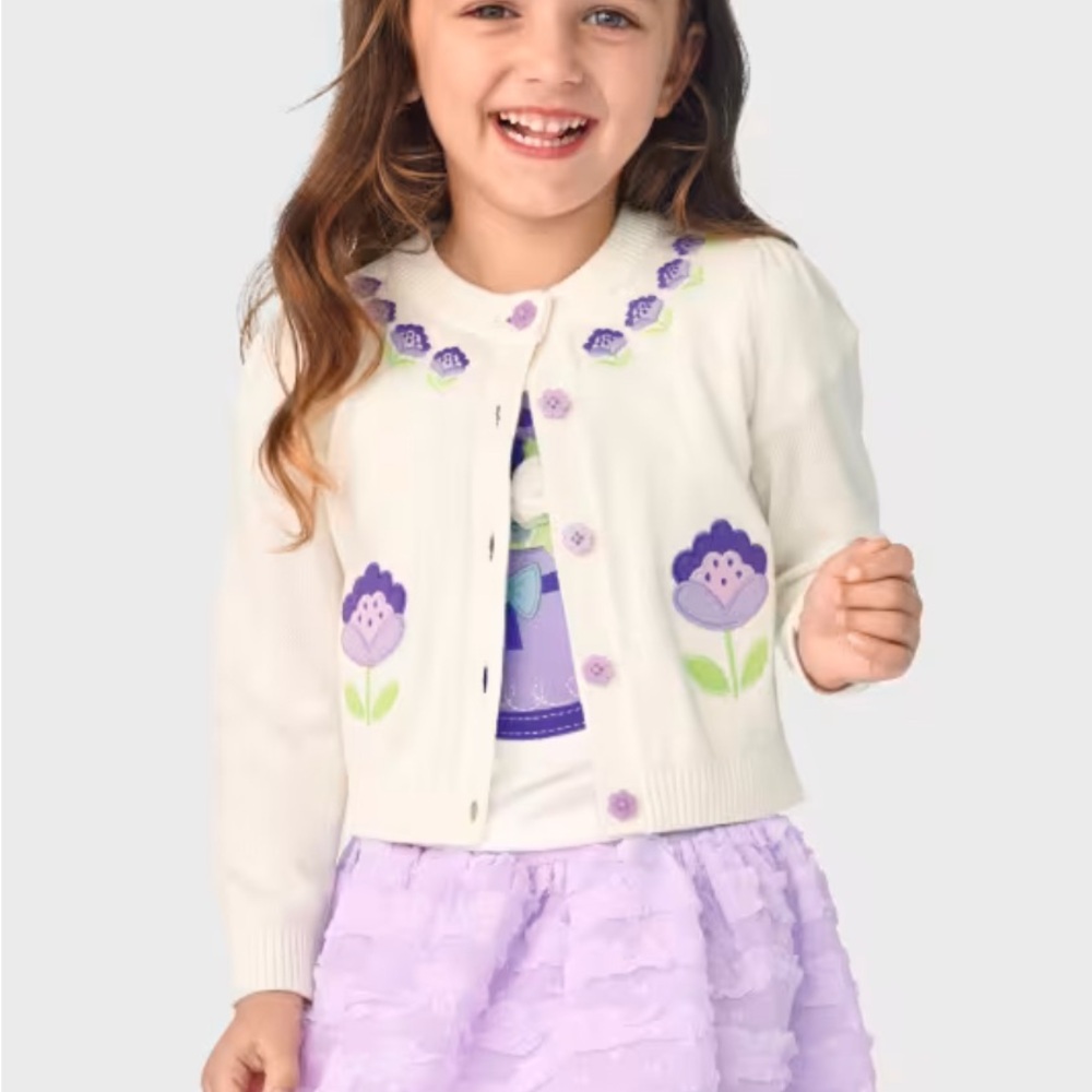 Gymboree Girls Embroidered Floral Cardigan - Lovely Lavender - White